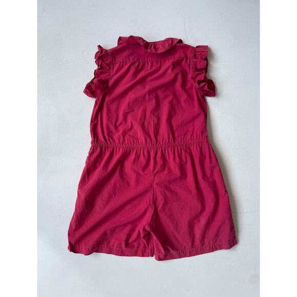 Vtg 70's Red ruffle Button Up Romper Size M Shorts Made in India Boho Retro - Picture 4 of 10